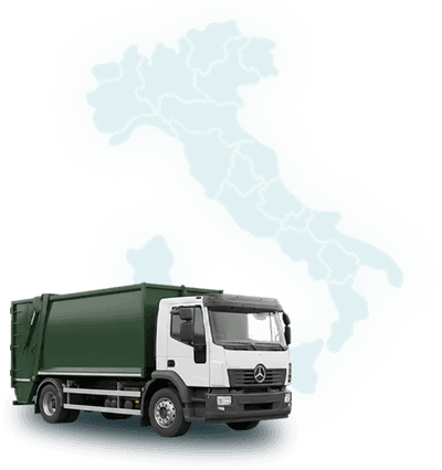 Mappa italia con camion per lo smaltimento rifiuti